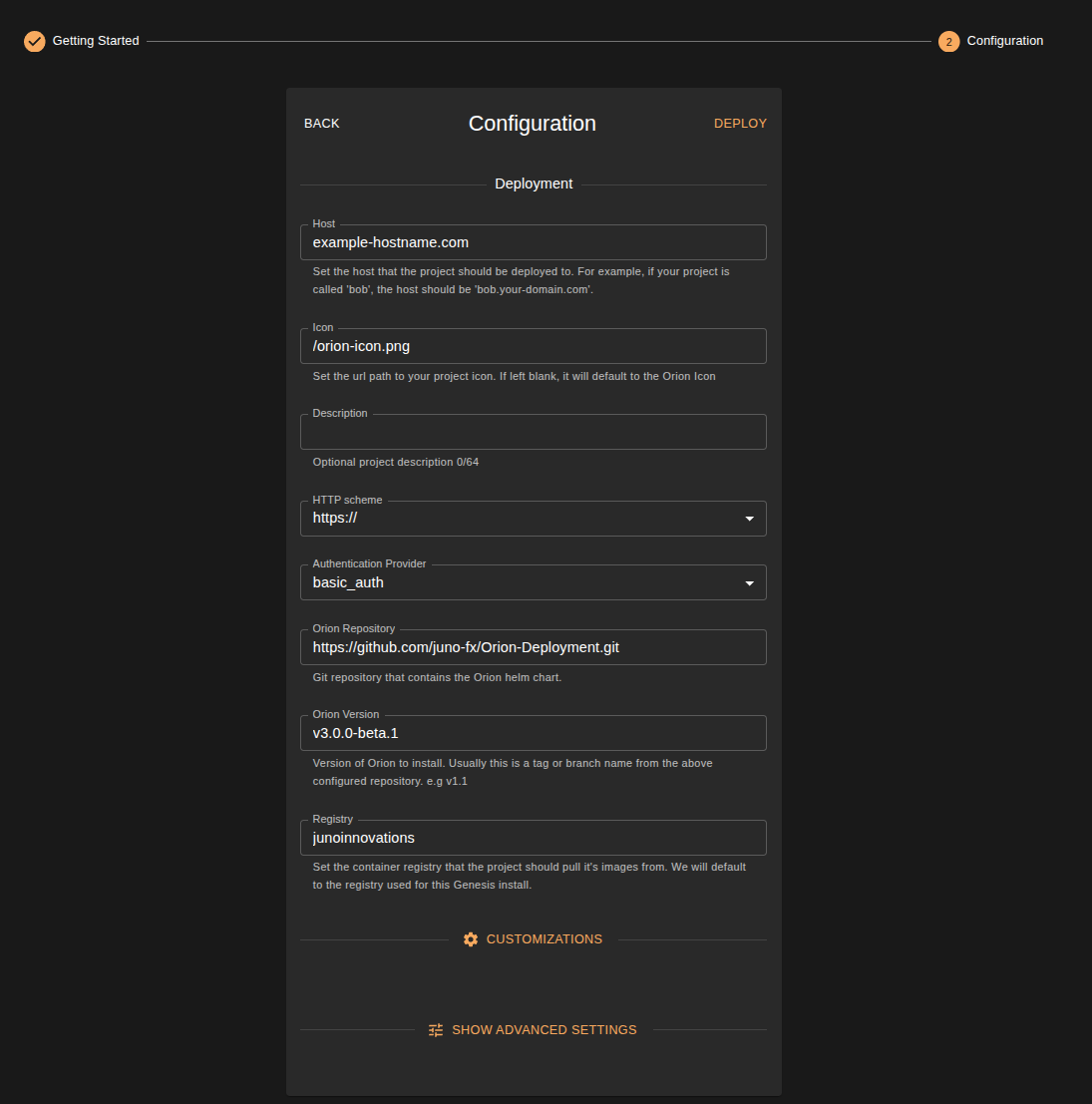 project configuration